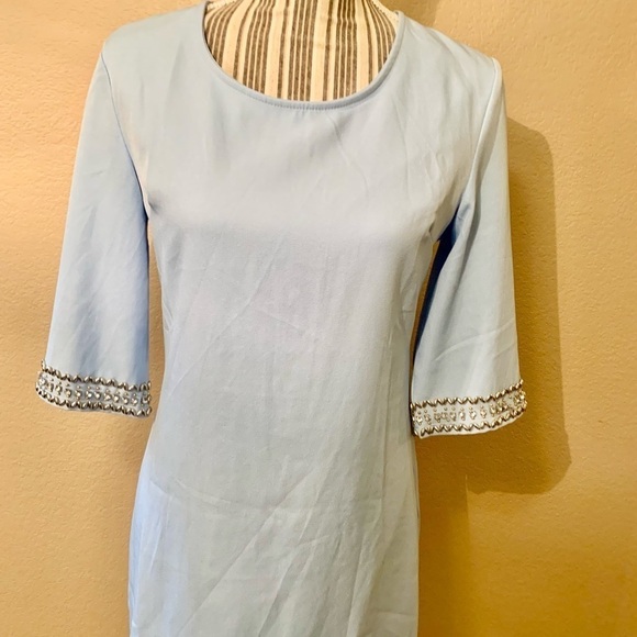 Lulu’s Dress Medium Mini Pale Blue Short Sleeve Silver Embellishments Crystals - Picture 2 of 16